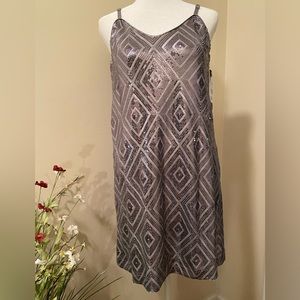 NWT Silver Sequin loose/flowy fit prom or semi-formal dress; Medium